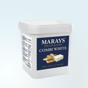 Marays Combi White cheese product in 20 kg tin, vegetable-fat white product designed for HORECA use.